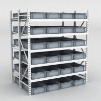 Grofachregal 1 Feld mit 48 Kunststoffboxen in Grau