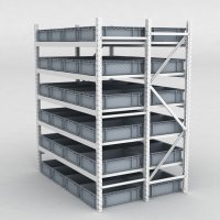 Grofachregal 1 Feld mit 48 Kunststoffboxen in Grau