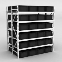 Grofachregal 1 Feld mit 48 Kunststoffboxen in Schwarz