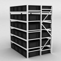 Grofachregal 1 Feld mit 48 Kunststoffboxen in Schwarz