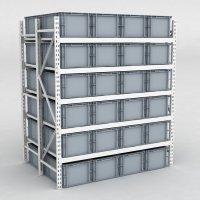 Grofachregal 1 Feld mit 48 Kunststoffboxen in Grau