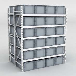 Grofachregal 1 Feld mit 48 Kunststoffboxen in Grau