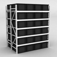 Grofachregal 1 Feld mit 48 Kunststoffboxen in Schwarz -H:200 x L:183 x T:120 cm