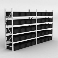 Grofachregal 2 Felder mit 40 Kunststoffboxen in Schwarz