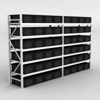 Grofachregal 2 Felder mit 48 Kunststoffboxen in Schwarz