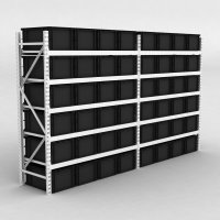 Grofachregal 2 Felder mit 48 Kunststoffboxen in Schwarz