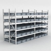 Grofachregal 2 Felder mit 80 Kunststoffboxen in Grau