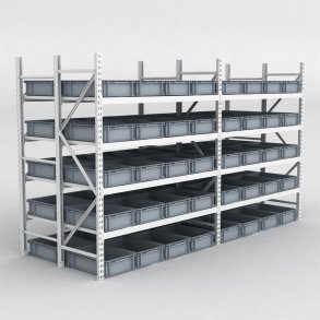 Grofachregal 2 Felder mit 80 Kunststoffboxen in Grau