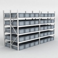 Grofachregal 2 Felder mit 80 Kunststoffboxen in Grau