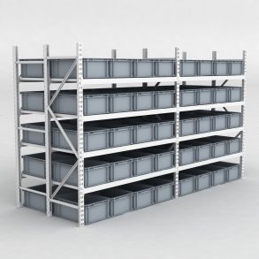 Grofachregal 2 Felder mit 80 Kunststoffboxen in Grau