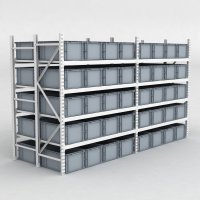 Grofachregal 2 Felder mit 80 Kunststoffboxen in Grau