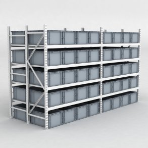 Grofachregal 2 Felder mit 80 Kunststoffboxen in Grau