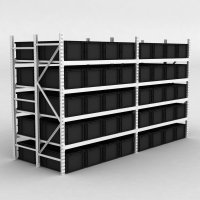 Grofachregal 2 Felder mit 80 Kunststoffboxen in Schwarz