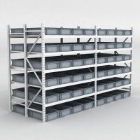 Grofachregal 2 Felder mit 96 Kunststoffboxen in Grau