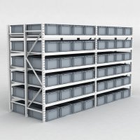 Grofachregal 2 Felder mit 96 Kunststoffboxen in Grau