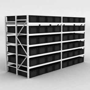 Grofachregal 2 Felder mit 96 Kunststoffboxen in Schwarz