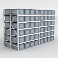 Grofachregal 2 Felder mit 96 Kunststoffboxen in Grau