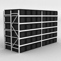 Grofachregal 2 Felder mit 96 Kunststoffboxen in Schwarz