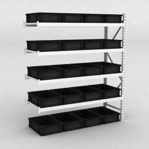 Großfachregal Anbaufeld mit 20 Kunststoffboxen in Schwarz