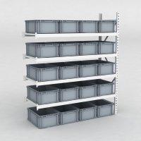 Grofachregal Anbaufeld mit 20 Kunststoffboxen in Grau