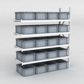 Grofachregal Anbaufeld mit 20 Kunststoffboxen in Grau