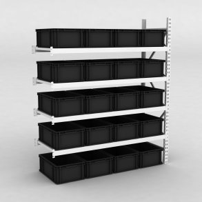 Großfachregal Anbaufeld mit 20 Kunststoffboxen in Schwarz