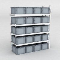 Großfachregal Anbaufeld mit 20 Kunststoffboxen in Grau