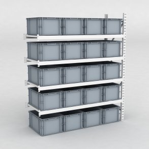 Großfachregal Anbaufeld mit 20 Kunststoffboxen in Grau