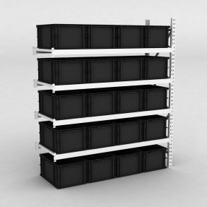 Grofachregal Anbaufeld mit 20 Kunststoffboxen in Schwarz