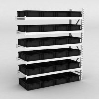 Großfachregal Anbaufeld mit 24 Kunststoffboxen in Schwarz