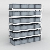 Großfachregal Anbaufeld mit 24 Kunststoffboxen in Grau