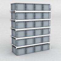 Storfagsreol Tilbygningsfag med 24 gr plastkasser