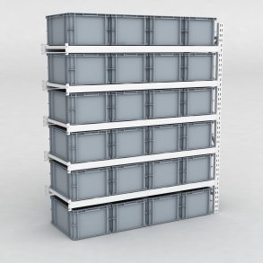 Großfachregal Anbaufeld mit 24 Kunststoffboxen in Grau