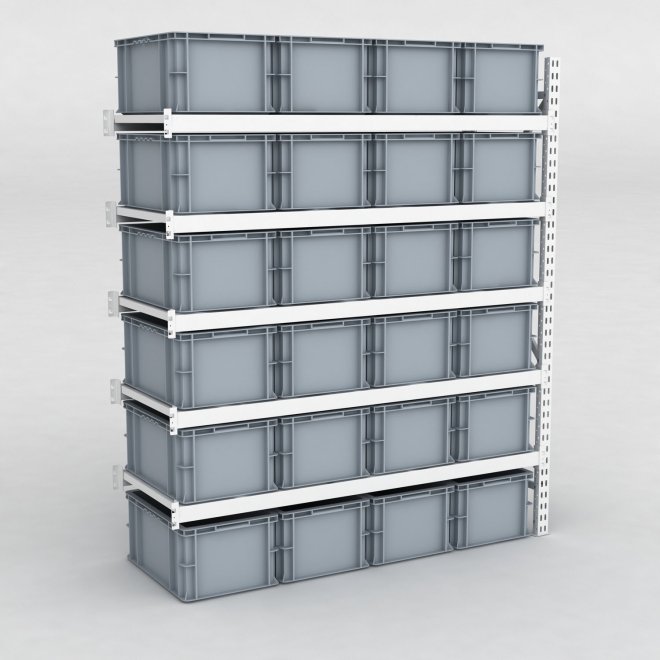 Storfagsreol Tilbygningsfag med 24 gr plastkasser