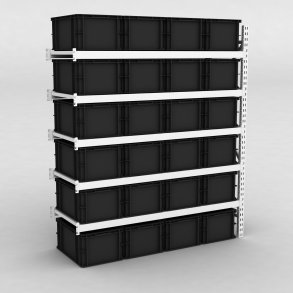 Grofachregal Anbaufeld mit 24 Kunststoffboxen in Schwarz