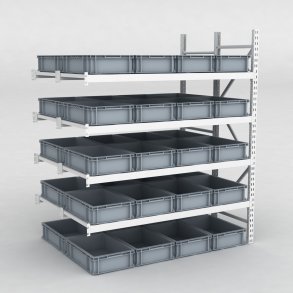 Grofachregal Anbaufeld mit 40 Kunststoffboxen in Grau