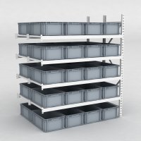 Großfachregal Anbaufeld mit 40 Kunststoffboxen in Grau