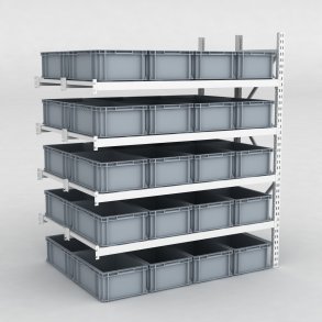 Großfachregal Anbaufeld mit 40 Kunststoffboxen in Grau