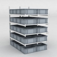 Großfachregal Anbaufeld mit 40 Kunststoffboxen in Grau