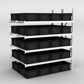 Grofachregal Anbaufeld mit 40 Kunststoffboxen in Schwarz