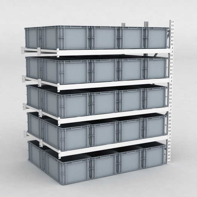 Storfagsreol Tilbygningsfag med 40 gr plastkasser