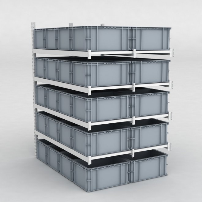 Storfagsreol Tilbygningsfag med 40 gr plastkasser