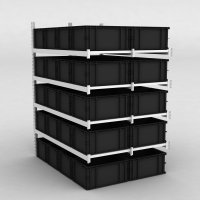 Großfachregal Anbaufeld mit 40 Kunststoffboxen in Schwarz