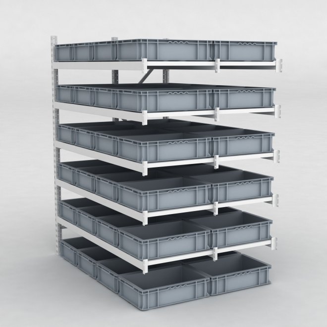 Storfagsreol Tilbygningsfag med 48 gr plastkasser