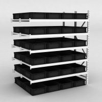 Großfachregal Anbaufeld mit 48 Kunststoffboxen in Schwarz
