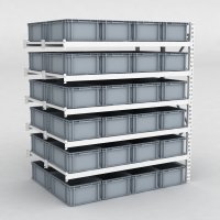 Storfagsreol Tilbygningsfag med 48 gr plastkasser