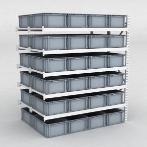 Großfachregal Anbaufeld mit 48 Kunststoffboxen in Grau