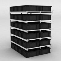 Großfachregal Anbaufeld mit 48 Kunststoffboxen in Schwarz