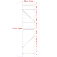 Lagerhylla H: 250 D: 60 cm 4 hyllplan