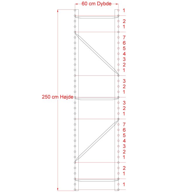 Lagerhylla H: 250 D: 60 cm 4 hyllplan
